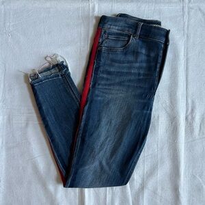 Express | Red Striped Dark Wash Blue Jeans